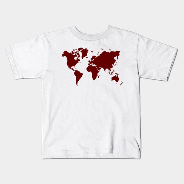 carmine red world map Kids T-Shirt by dreamtravel